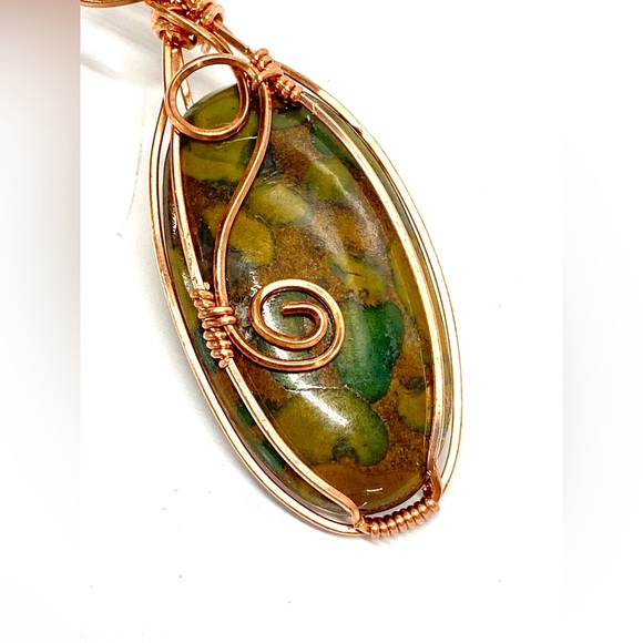 HANDMADE Fruit Jasper Hand Wrapped in Bare Copper Wire Pendant, Gift For Her - Picture 3 of 10